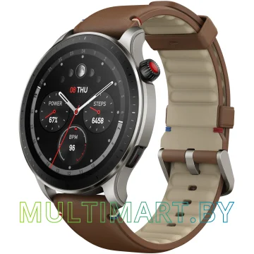 Смарт-часы Amazfit GTR 4 (серебристый, с коричневым кожаным ремешком)